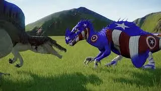 Captain America Malusaurus vs Oxalaia Jurassic World Evolution Dinosaur Battle