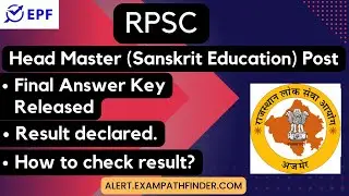 RPSC || Head Master (Sanskrit Education) Post  ||  Final Answer Key Released || Result Declared ||