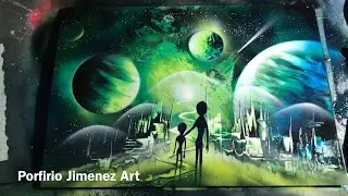 Aliens planet spray painting