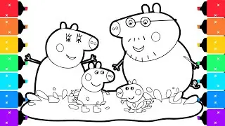 Coloring Peppa Pig with Family Members Coloring Pages for Kids