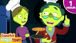 [4K] 🧟Zombis cocinando pizza en una fiesta 🍕| Canciones de Halloween para ni&ntilde;os | Pueblo Teehee