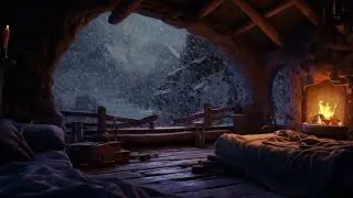 Blizzard Soundscape in a Cave | Winds and Crackling Fire Sounds for Deep Relaxation and Sleep