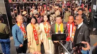 BJP Mawsynram candidate HM Shangpliang arrives to file nomination papers in EKH DC's office