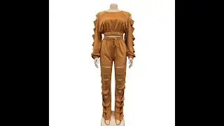 Women'S Fashion Solid Color Ripped Tether Long Sleeve Two-Piece Pants Set,4colors,S-2XL,XX C6093