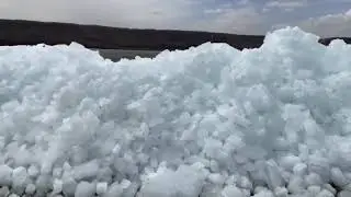 Strong Winds Pushing The Ice Up On To The Shore At Crooked Lake, Saskatchewan.