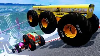 Epic High Speed monster trucks jumps stunts & crashes #096 | BeamNG Drive