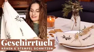 DIY - Geschirrhandtuch nähen | Stempel schnitzen & Stoff bedrucken | einfach nähen für Anfänger