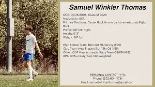 Samuel Winkler Thomas | 24/25 Club Season - College Soccer Recruiting Video | Class of 2026