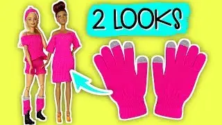 Cómo hacer VESTIDO, SHORT, CAMISETA y GORRO para tu muñeca Barbie con un par de guantes. ¡Muy Fácil!