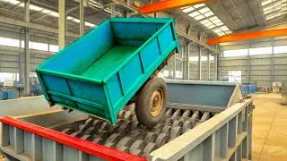 Giant Industrial Shredder Destroying Heavy Metal Cart! Metal Shredding machine 