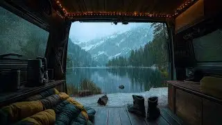 Enhance Your Sleep with Rain Inside Campervan with Mountain Lake 🚐  Find Tranquility with Rain