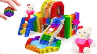 Challenge To Build A Miniature Hello Kitty House With Rainbow Slide Pool From Magnetic Balls| ASMR 