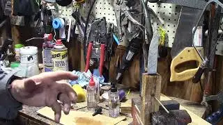 Simple Fixed blade knife construct from utility knife blade and heart pine. Part 4