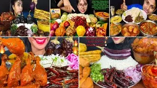 ASMR EATING BAINGAN BARTHA, WHOLE CHICKEN CURRY, DAL CHAWAL, OMELETTE, EGG CURRY | EATING CHALLENGE