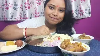 Eating Fried Rice With, Chicken Kosha, Katla Kalia, sweets, Salad #mukbang #hilight #bengali 