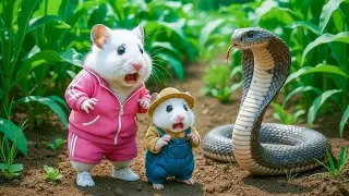 Mama Hamster And Baby Hamster Get Scared By A Giant Cobra In The Garden! 🐹😱🐍| Cute Story