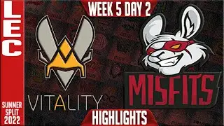 VIT vs MSF Highlights | LEC Summer 2022 W5D2 | Team Vitality vs Misfits Gaming