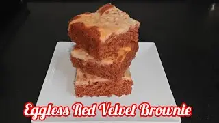 Eggless Red Velvet Brownie | Red Velvet Cheese Cake Brownie Recipe | Fudgy Brownie