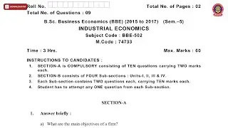 BSCBE BBE 5TH SEM INDUSTRIAL ECONOMICS NOV 2019 | PTU