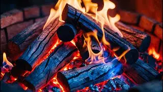 Warmth & Peaceful Glow &ndash; Close-Up Fireplace with Dancing Blue and Orange Flames in Rustic Setting