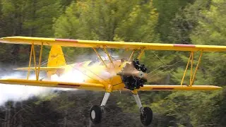 PT-17 Stearman startup, taxi and smoky takeoff and flyby! [4K Video]