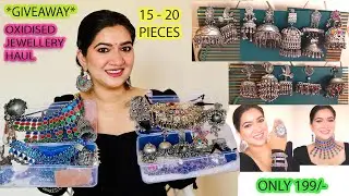 GIVEAWAY *HUGE OXIDISED JEWELLERY HAUL/JHUMKI/CHOKER SETS/RING/MIRROR JEWELLERY/BANGLES