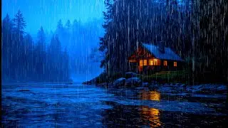 Deep Sleep ASMR | Heavy Rain at Cozy Cabin, Lake Reflections & Night Forest Sounds