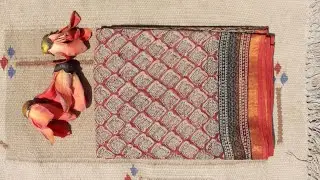 Maroon and black  Block printed kota doria saree
