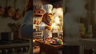 Lion Master Chef Cooking Like a King #LionChef, #RoyalCooking, #CuteAnimals, #CinematicShort, #LoopV
