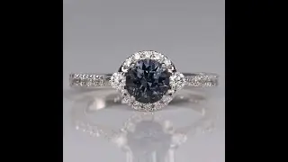14K White Gold Grey Spinel and Diamond Halo and Shank Ring 1.02cts