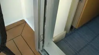 detailed view of weathertight Veranda sliding glass door on Viking Sea 3/4/18