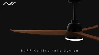 NJPP modern ceiling fans with lights and remote control,56'' solid wood 3 blades ceiling fan