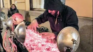 Bizet, Paganini, Mozart Played with Crystal Glasses. Street Artist Seen in Prague