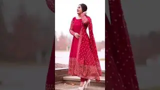 Red color long Anarkali gown pant dupatta set