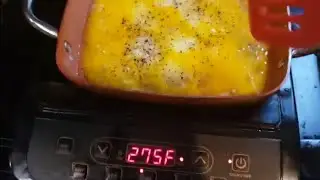 Cooking breakfast on the copper chef induction cooktop. Breakfast tacos