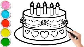 How to draw a cake 🎂 in easy style||Easy cake drawing, colours for toddlers and kids||birthday cake