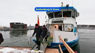 Gothenburg Sweden 4K  Snowy Winter Walk & Ferry 285
