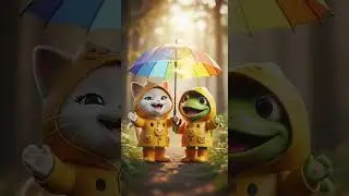 Cat & frog dance in the rain 🐱🐸🎵 Cutest Duo Watch their joyful moves #CatDance #FrogDance #CutePets
