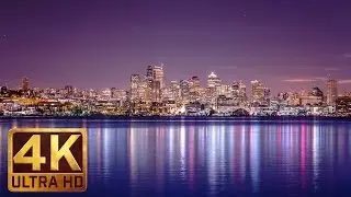 Чудесные виды на центр Сиэтла в 4K – Звуки города. Белый шум- 2 часа