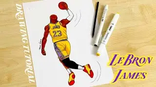 How to draw LeBron James dunking / LA Lakers