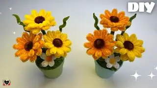 Цветок своими руками💛Как сделать красивые и простые горшки для подсолнухов с помощью ершика для ч...