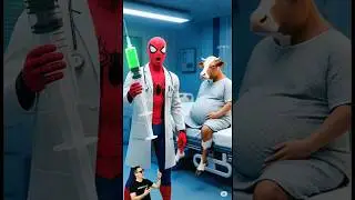 😱😱Spiderman becomes a vet😱😱 #Spiderman #Cow #cute