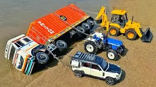 BharatBenz Tata Dumper Truck Accident Pulling Out Car Tractor Jcb | Jcb Cartoon | Tractor Cartoon