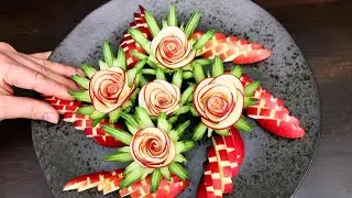 Art In Apple Rose & Cucumber Garnish | Food Decoration | Food Party Garnishing