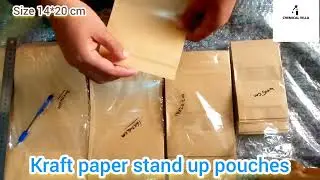 14X20cm-kraft paper stand up pouch-Kraft Bags with Window Stand Up Ziplock Seal Paper Bag Resealable