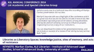 KEYNOTE SPEAKER: Marilyn Clarke - Libraries as Liberatory Spaces