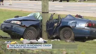 Two injured after car crashes into pole near AutoZone on East Broad St.