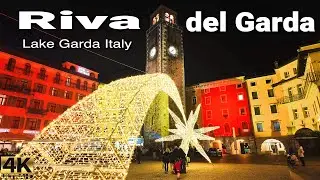 Riva del Garda Night Walk 4K | Festive Christmas Decorations & Market Stalls