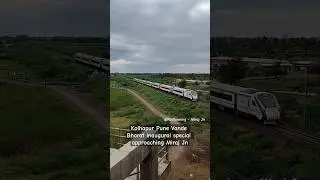 Kolhapur Pune Vande Bharat inaugural special approaching Miraj Jn