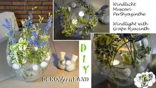 DIY Spring/ Easter Floral design glass Hurricane candle holder centerpiece | Osterdeko DekoideenLand